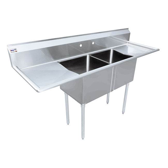 Omcan 72" Two Compartment Stainless Steel Sink with Two Drainboards