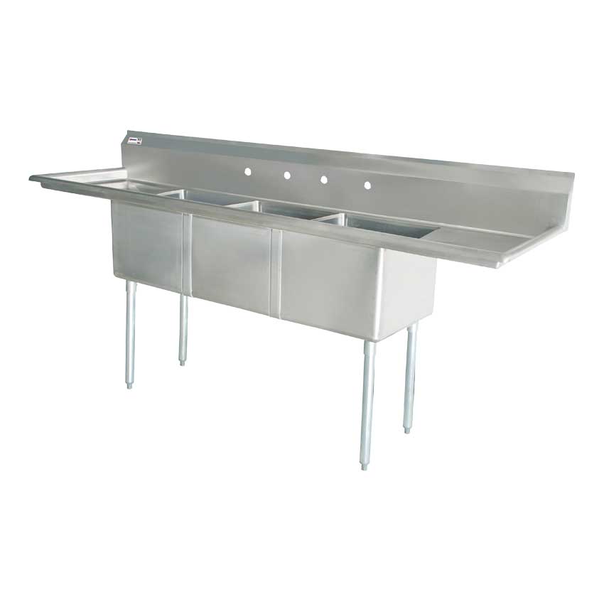 Omcan 120" Three Compartment Stainless Steel Sink with Two Drainboards