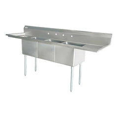 Omcan 120" Three Compartment Stainless Steel Sink with Two Drainboards
